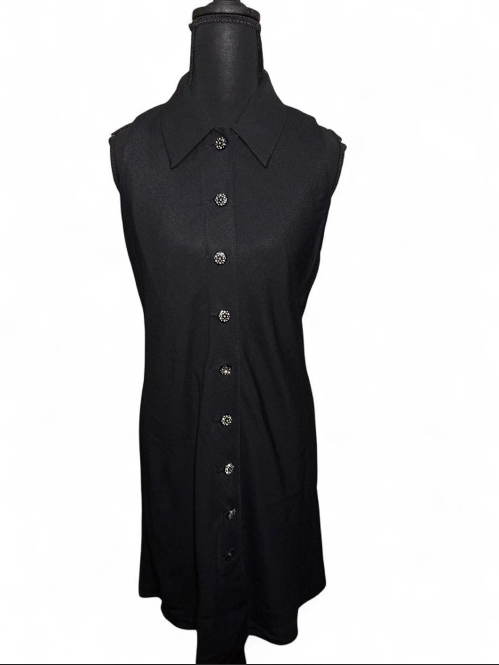 90s Vintage Sleeveless Black Button Front Dress